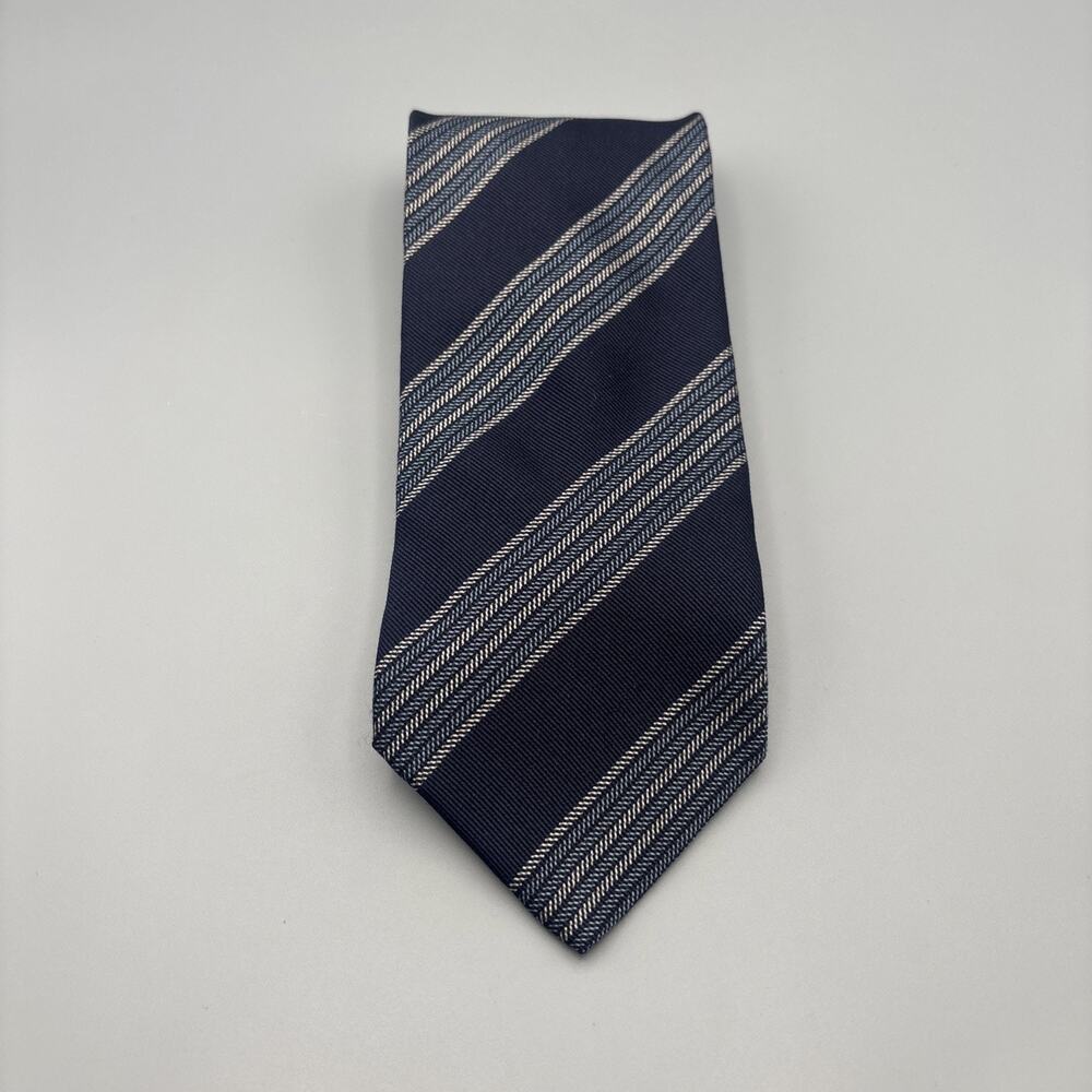 ARMANI COLLEZIONI Silk Tie Blue Striped Business Designer Italian Necktie
